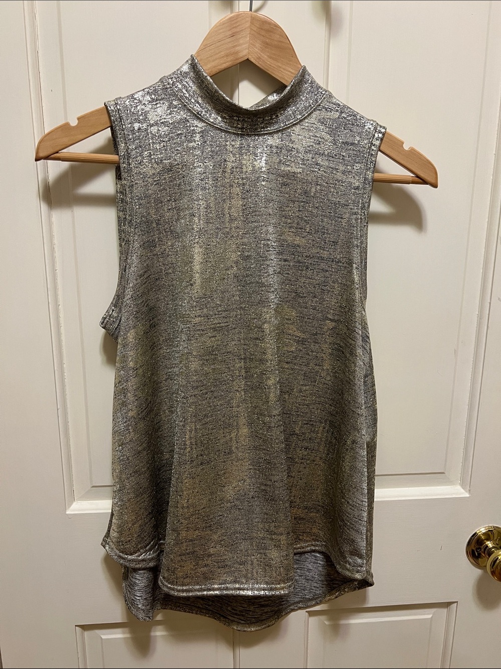 Anthropologie Metallic Silver Mock Neck Tank